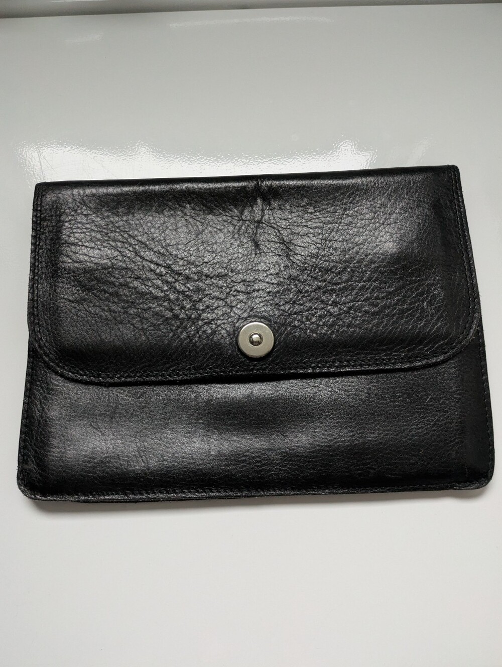 Black Leather Envelope Clutch - Classic Style